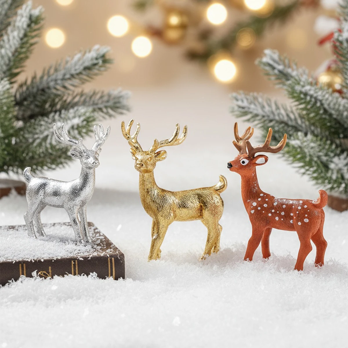 3 Pieces, Christmas Decoration Miniature Christmas Decorative Items in the Shape of Simulated Sika Deer and Reindeer