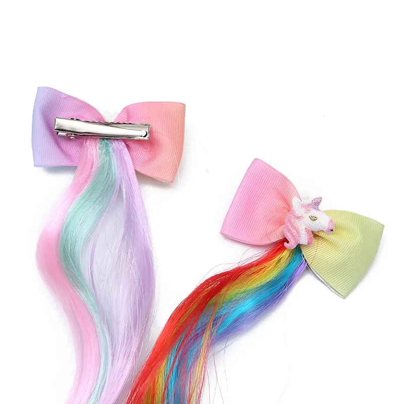 Children Unicorn Colorful Wig Hairpins Hair Accessories Kids Girls Hairclip Fake Hair Twist Braid Headdress Hair Clips Barrettes