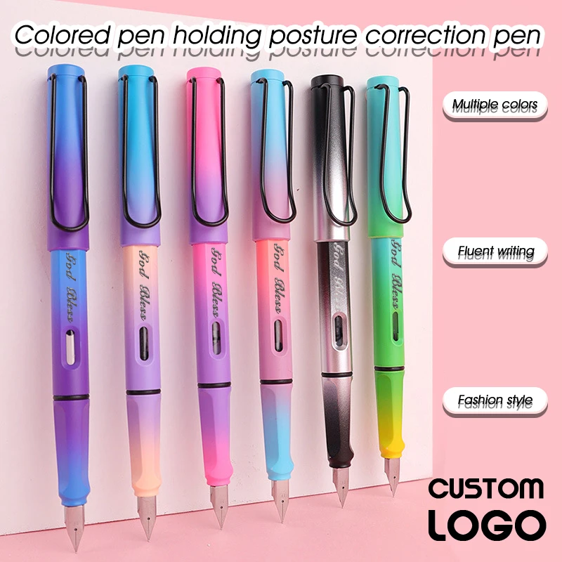 5pcs Creative Custom LOGO Color Gradient Fountain Pen School  Student Calligraphy Practice Pens Stationery Ink Pens Wholesale