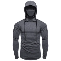 2023 nuovi uomini palestra sottile felpa con cappuccio manica lunga con cappuccio con maschera camicia da uomo sport ciclismo maglietta maschile Pullover felpe con cappuccio top