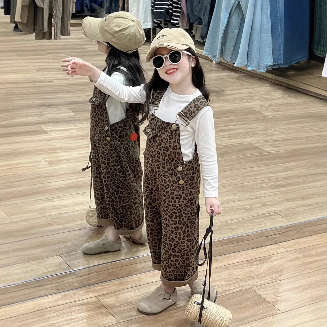 Jumpsuit for Girls 2026 Autumn Kids Girls Retro Leopard Print One-piece Overalls