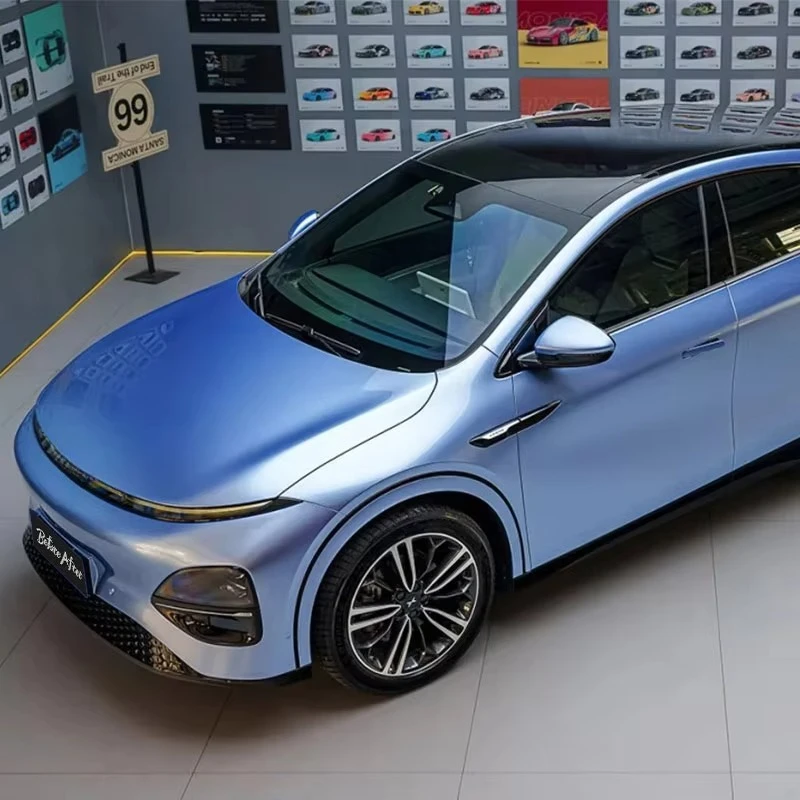 Factory Price Metallic Car Sticker Self-adhesive Decoration Roll Vehicle Sticker Car Wrap Vinyl PET Metallic Light Blue