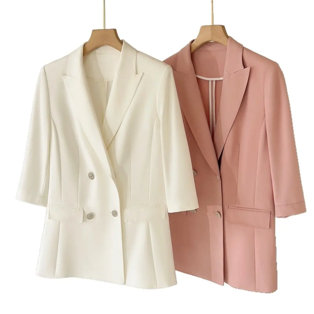 

Endi White Summer Thin Seven-Quarter Sleeve Suit Jacket Women's Short Style Lightweight Fashionable Female Topwear