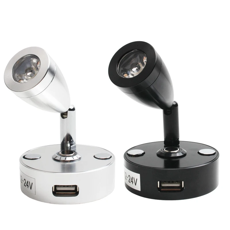 Rotating Reading Light Touch Dimming RV Light Charging Port Boat Yacht RV Warm White (Black)