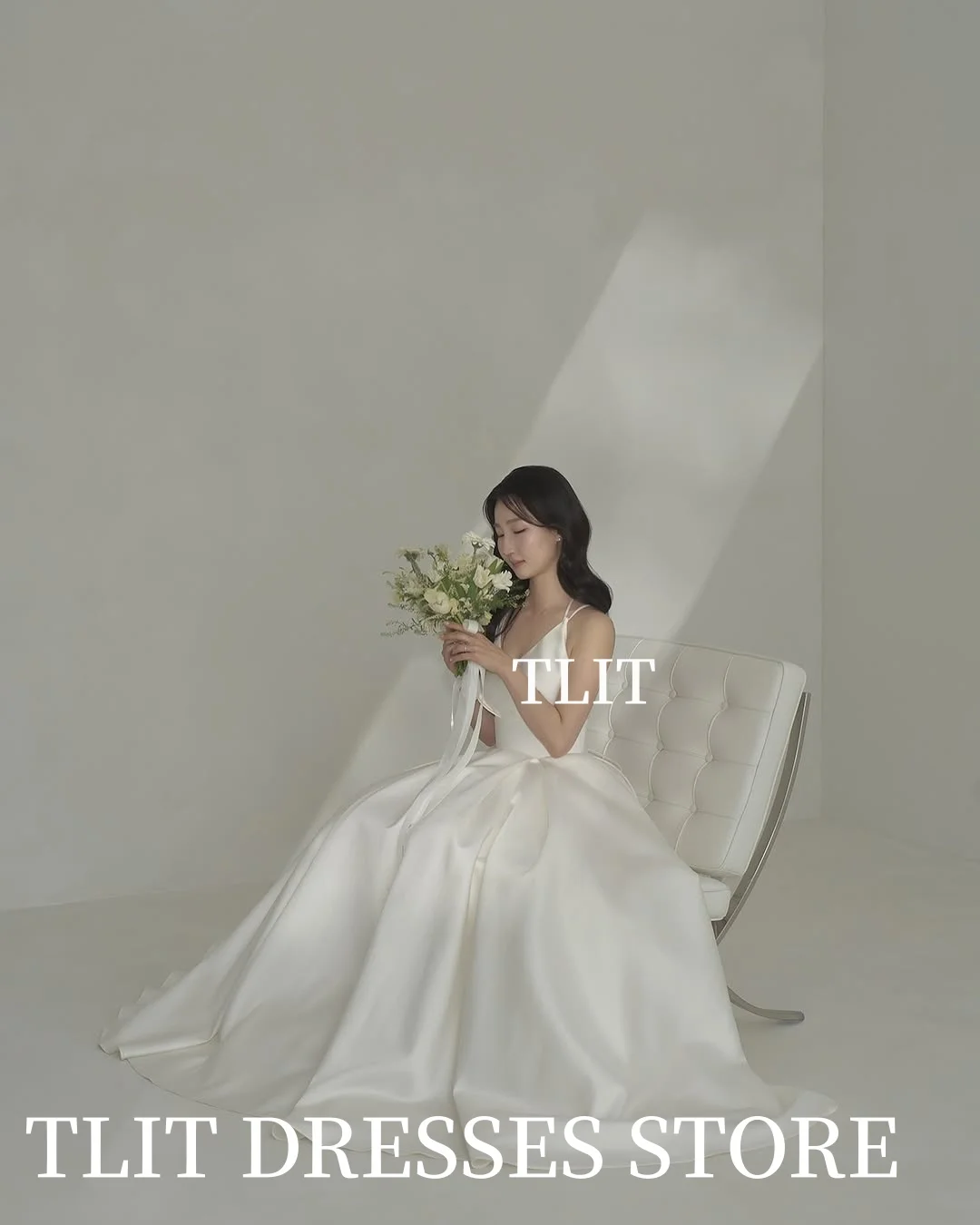 Tlit elegante seda cetim a linha vestido de casamento nne deeep com decote em v vestidos de noiva coreia vestidos de noiva fotos sessão personalizada