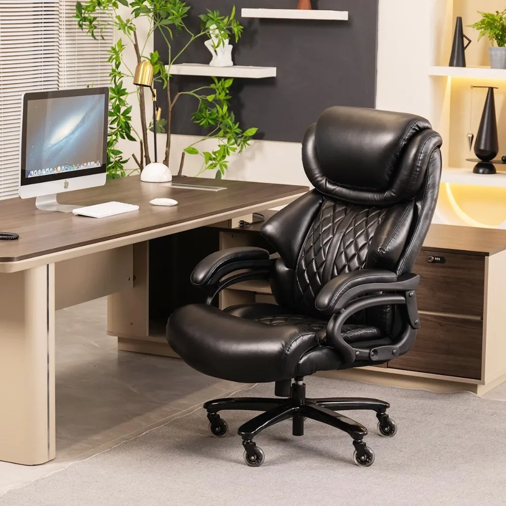 Krzesło biurowe dla dużych i wysokich osób, udźwig 227 kg, szerokie siedzisko sprężynowe, obrót o 360 stopni i wytrzymałe kółka, do biura szefa lub domowego biura.