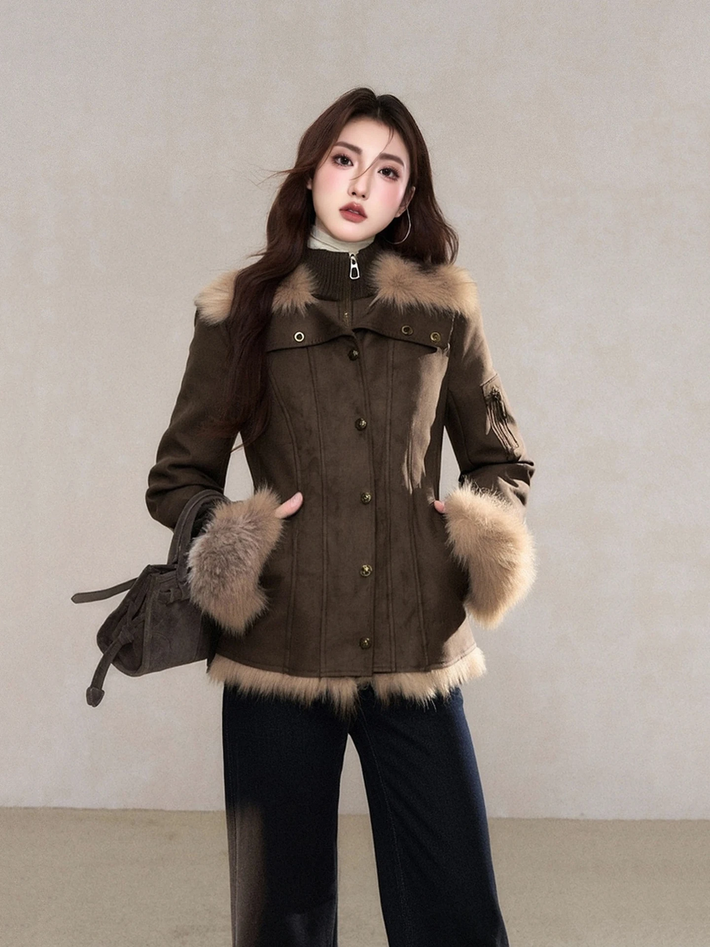 

Теплая женская зимняя куртка Lixiaowan нового фасона для повседневной носки, свободного кроя, с воротником из искусственного меха, на молнии, с длинными рукавами