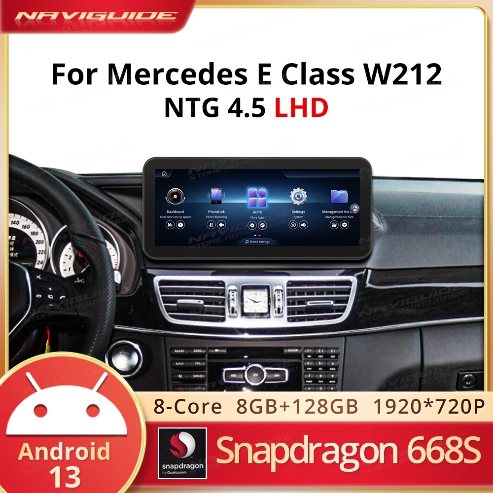 NAVIGUIDE Android13 For Mercedes E Class W212 NTG 4.5 System Wireless Carplay Android Auto Intelligent Car Multimedia Player DSP