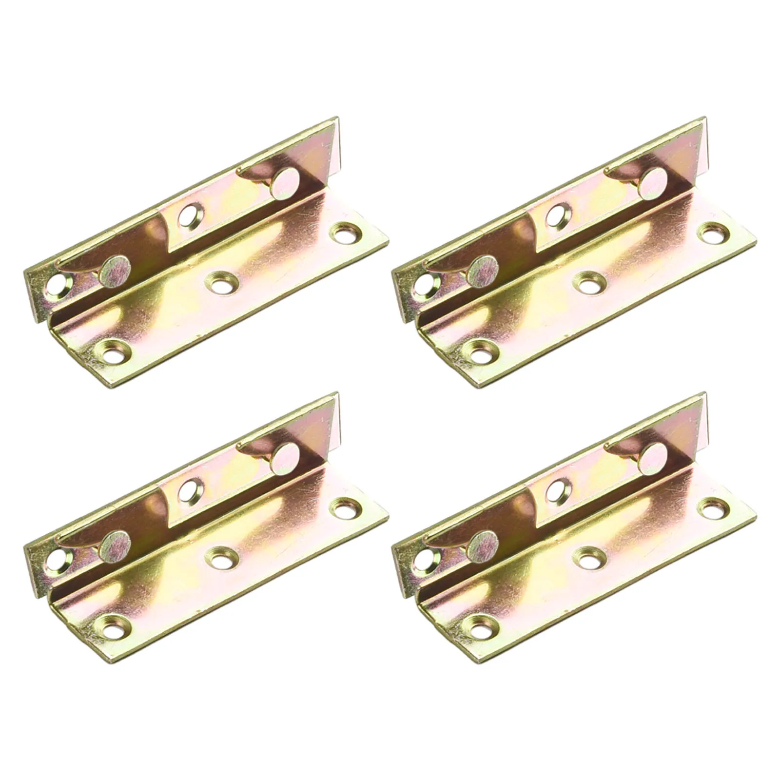 Sturdy Bed Furniture Hinge Fixing Connector Cold Rolled Steel Fine Design Solid Construction Brass Tone 4 Sets