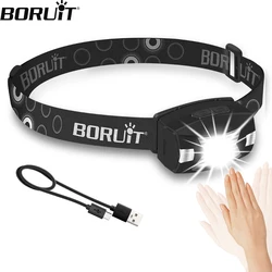 BORUiT G7 LED Motion Sensor Mini Headlamp Type-C Rechargeable Headlight Red Warning Light Head Torch Waterproof Camping Lantern