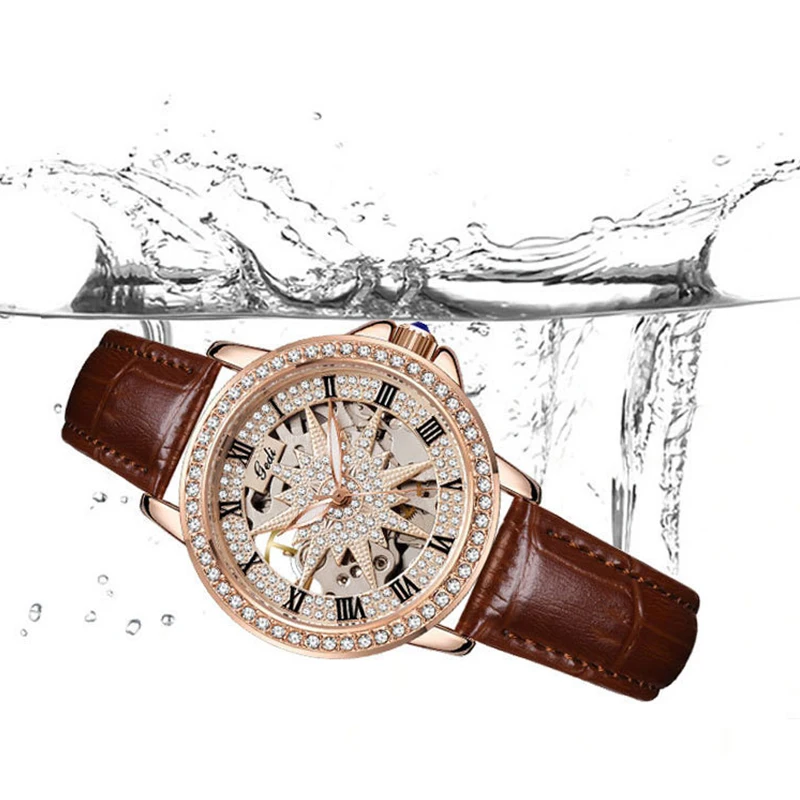 UTHAI CQ557 Starry Sky Mechanical Watch Retro Roman Light Luxury Hollow Women's Watch Waterproof High Beauty Steel Belt Watch