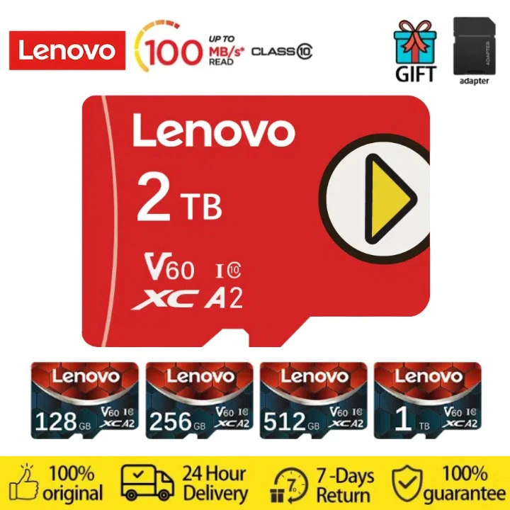 Lenovo карта памяти, класс 10, 128 ГБ, 64 ГБ, 32 ГБ, 100 Мб/с