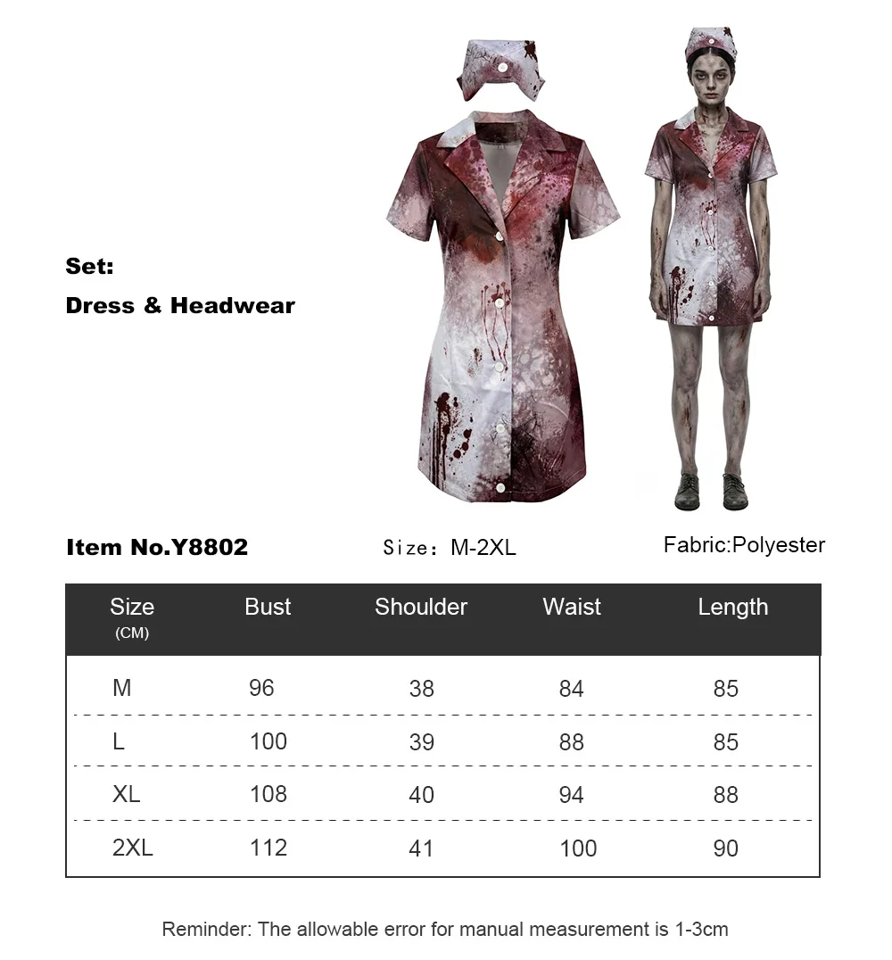 Déguisement Infirmière Zombie Déchirée avec Coiffe – photo 3