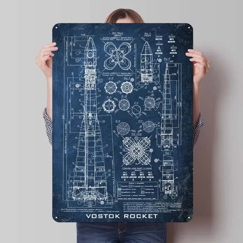 Image of Vostok Rocket Metallschild, Weltraum-Poster, Dekoration, Raumdekoration, Herren-Blechschild, Plakette für Wandkunst, Dekoration, Heimdekoration, Artikel