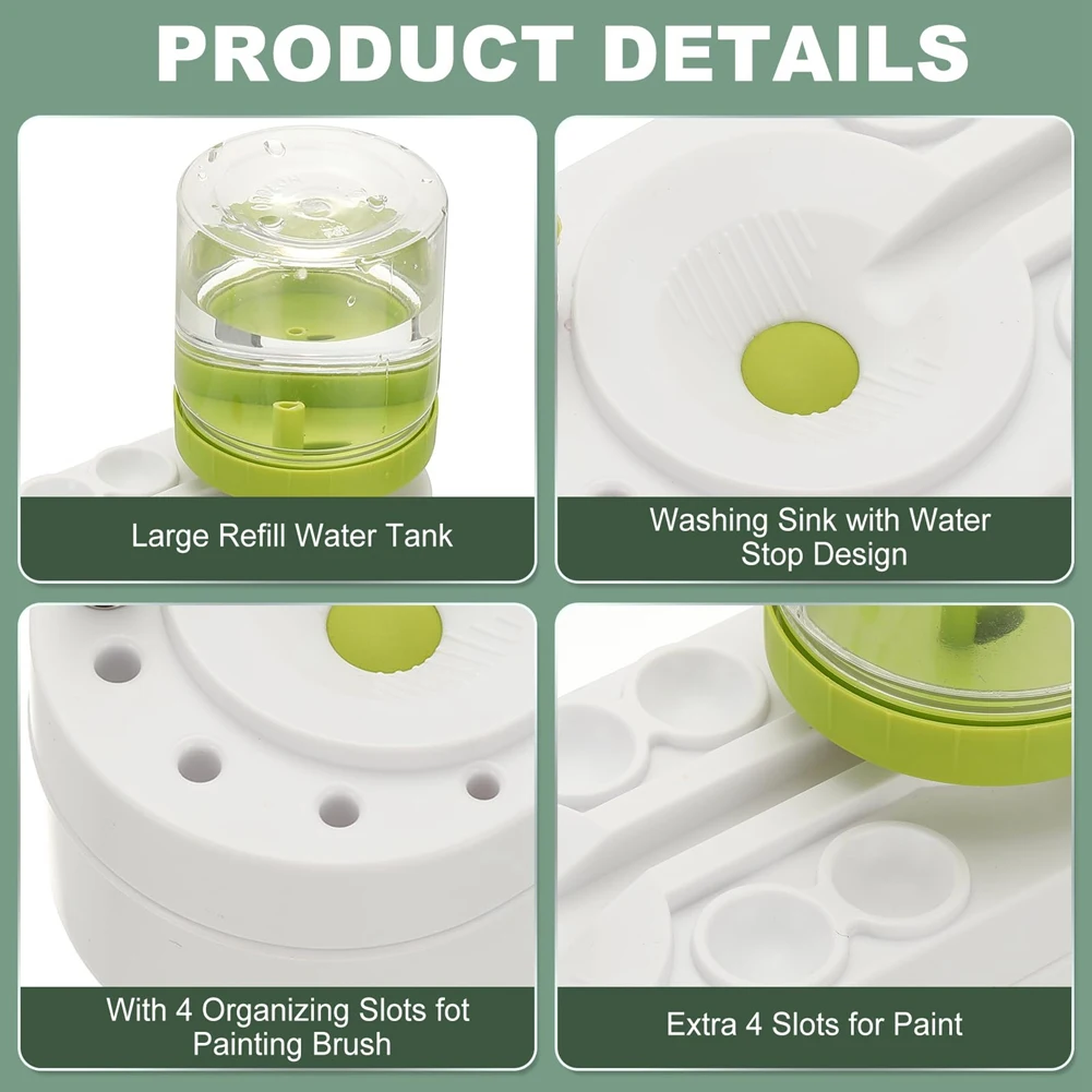 PROMOTION~ Watercolor Brush Cleaner with Drain Cleaner Rinse Cup and Paint Dispenser Green