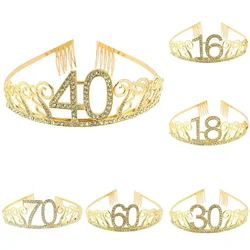 Gold 30 40 50 60 Birthday Queen Tiara Birthday Crystal Crown for Women 30th 40th 50th 60th Birthday Party Decoration Cake Topper