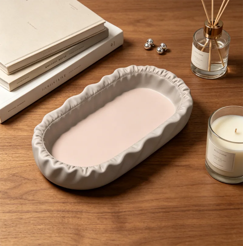 Ruffled Edge Oval Tray Silicone Mold Pleated Trinket Dish Epoxy Resin Plaster Concrete Mould Jewelry Storage Home Decor