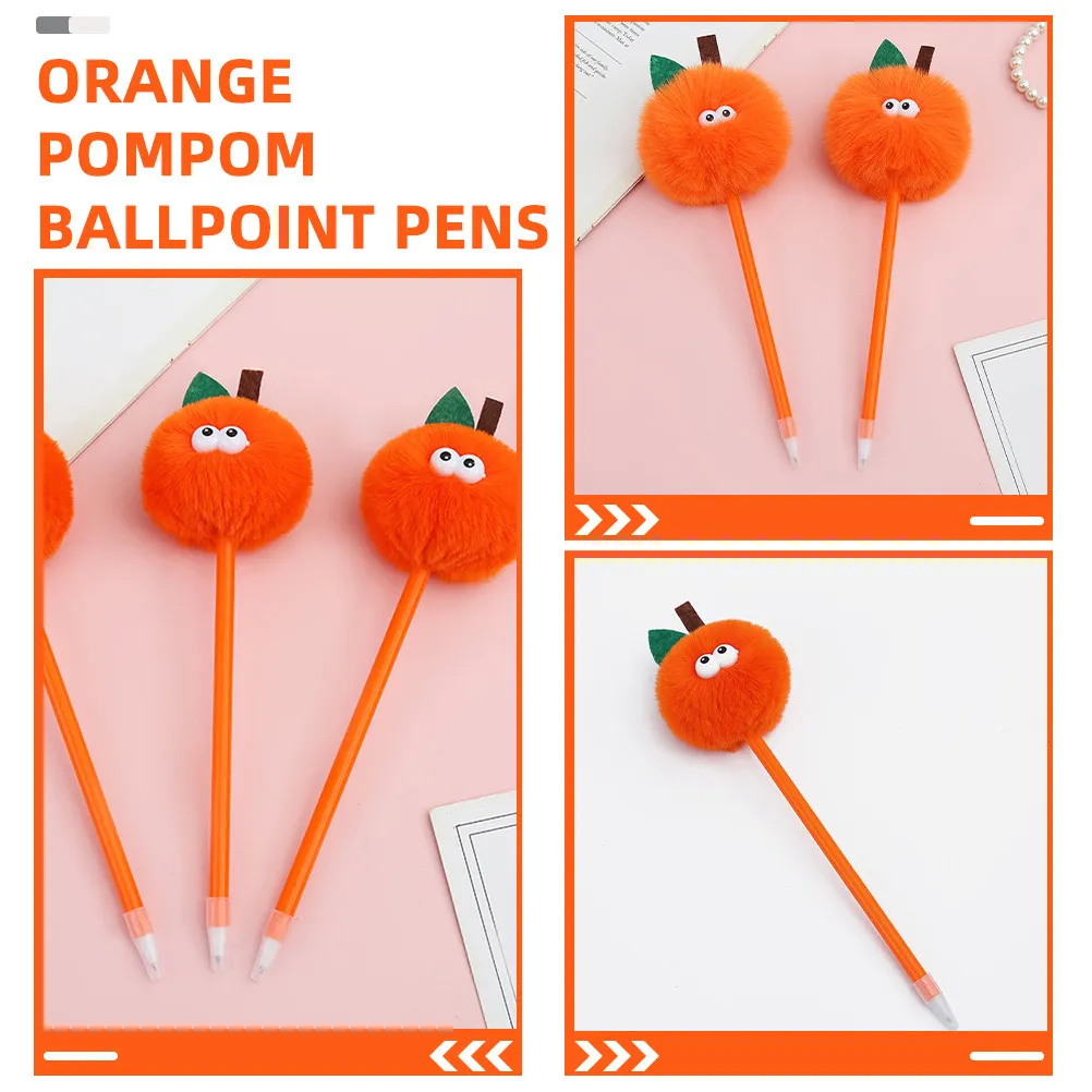 3 Pcs Ball-pointed Pens Pompom Cute Round Ballpoint Creative Orange Heart Funny