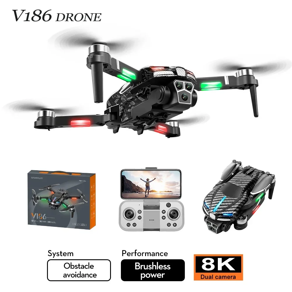 Imagem -05 - Quadcopter Dobrável com Evitar Obstáculos Fluxo Óptico rc Drons Toy V186 Fpv Drone 8k hd Câmera Fly 20min Novo 2024