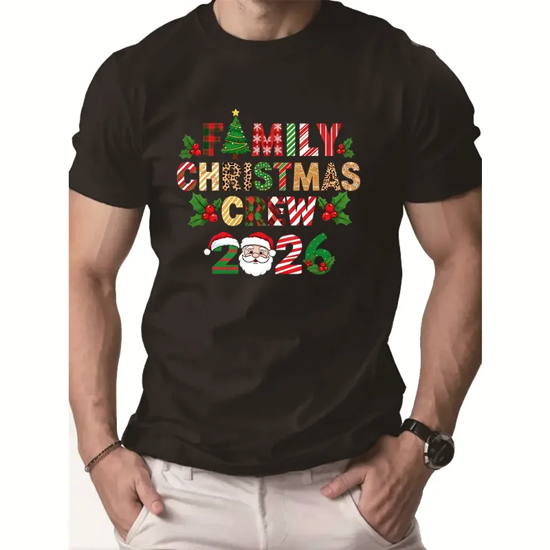 

2026 Fashion New Men's T-shirt Christmas Style Print Short Sleeve Tees Family Party T Shirts Daily Casual Tops Trend Men Clothes