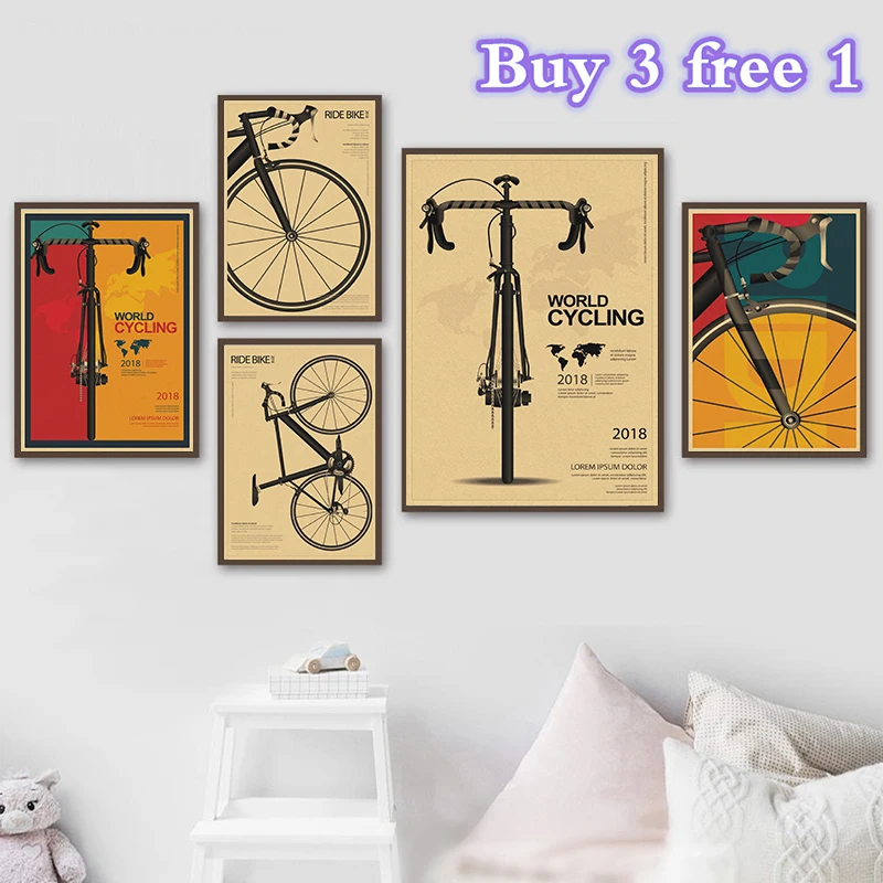 Retro Bicycle kraft paper Poster Vintage World Cycling Wall Decor for Home Room Garage Bar Gift