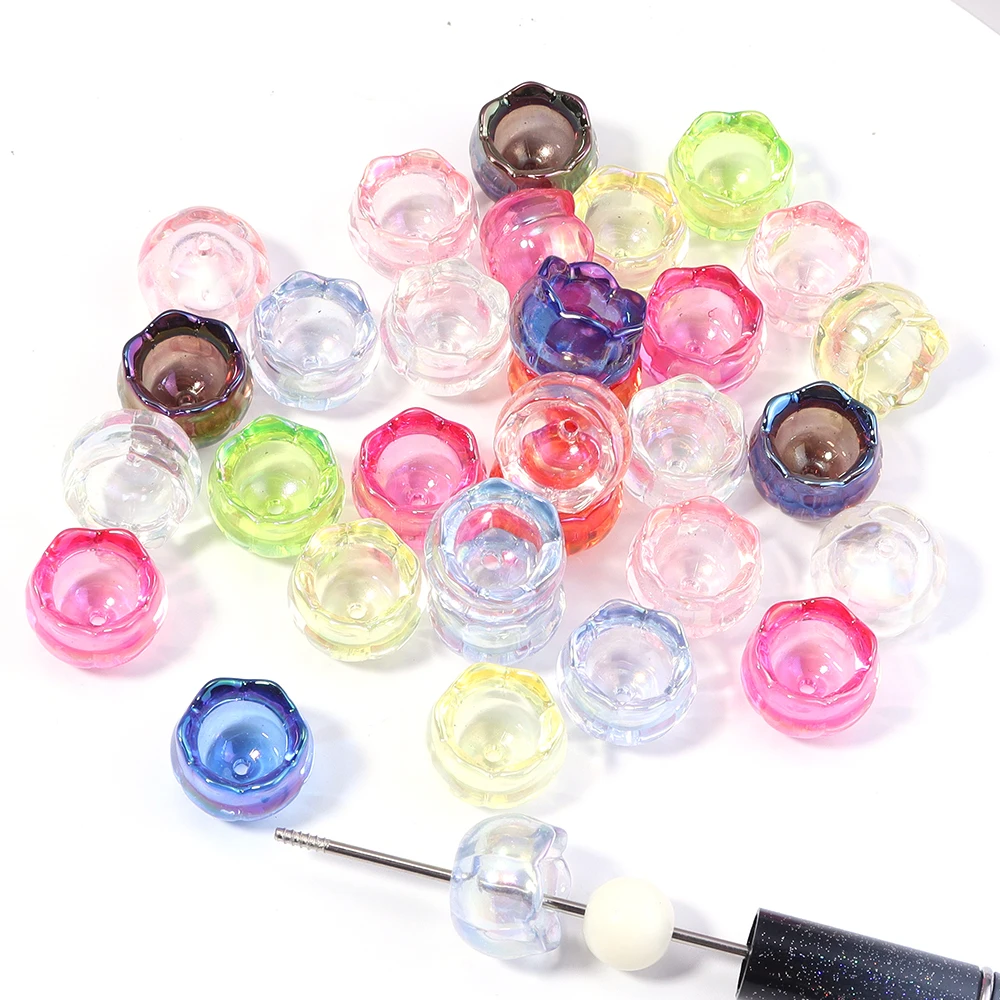 

10pcs/lot Lily of The Valley Flower shaped Bead Caps Colored Transparent Loose Acrylic Beads For DIY Crafts Phone Chain Bracelet