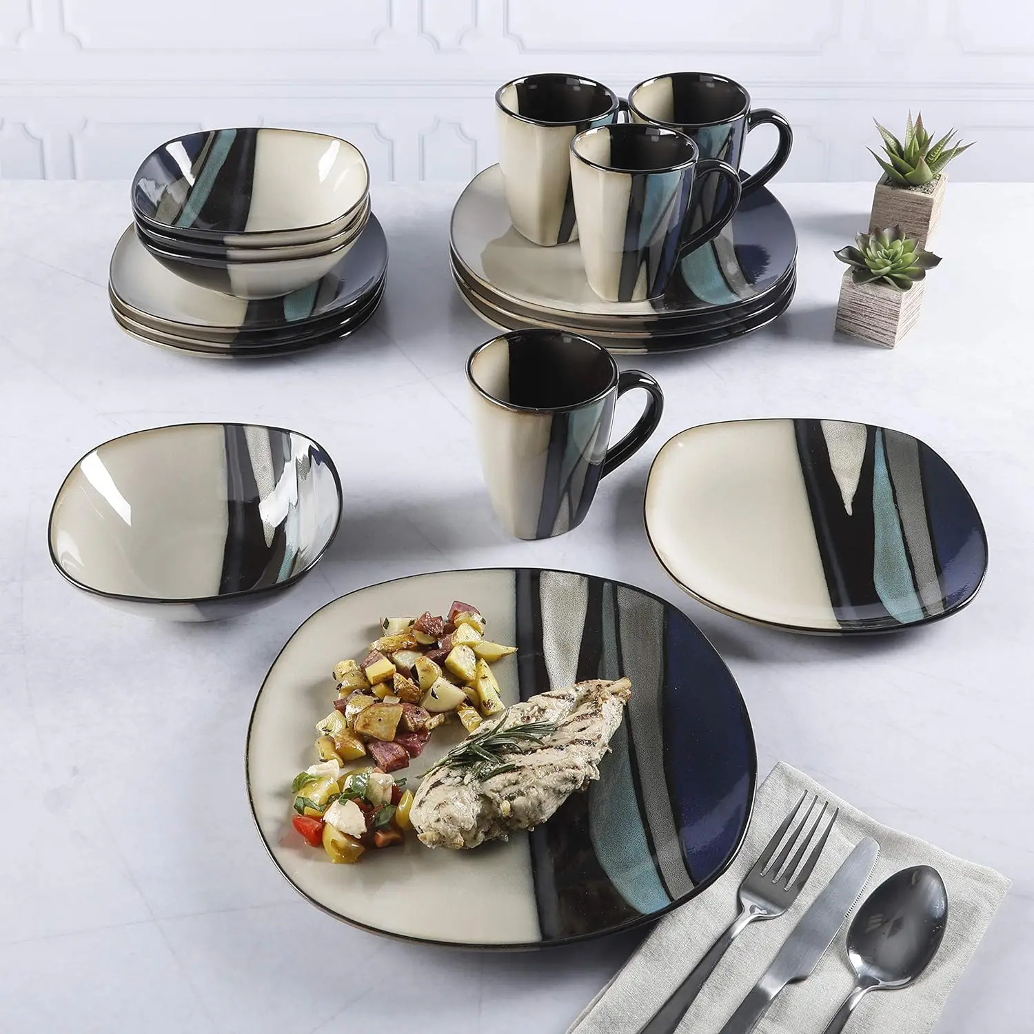 Althea elite-reactive dinnerware set, teal, serviço para 4, conjunto de 16 peças