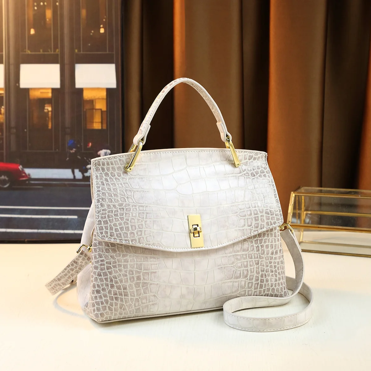 2024 New Arrival PU Handbag for Women, Crocodile Pattern Tote Shoulder Bag with Large Capacity and Elegant Design