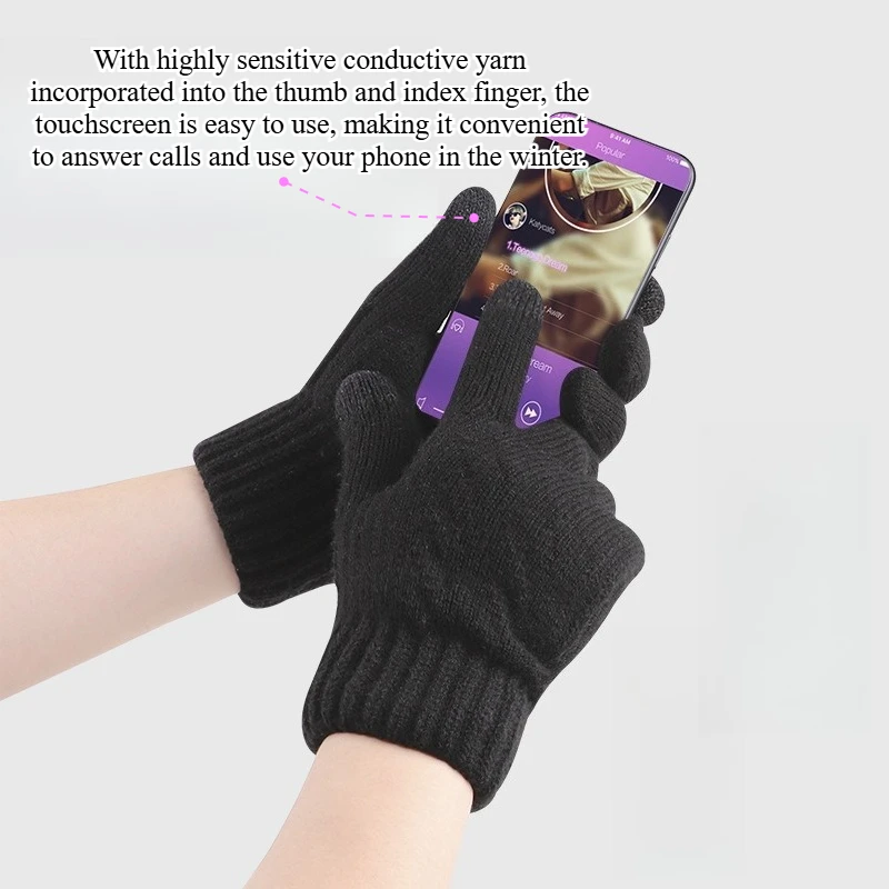 New Arctic Fleece Lined Knitted Gloves Men Double Layer Windproof Touch Screen Warm Winter Outdoor Gloves