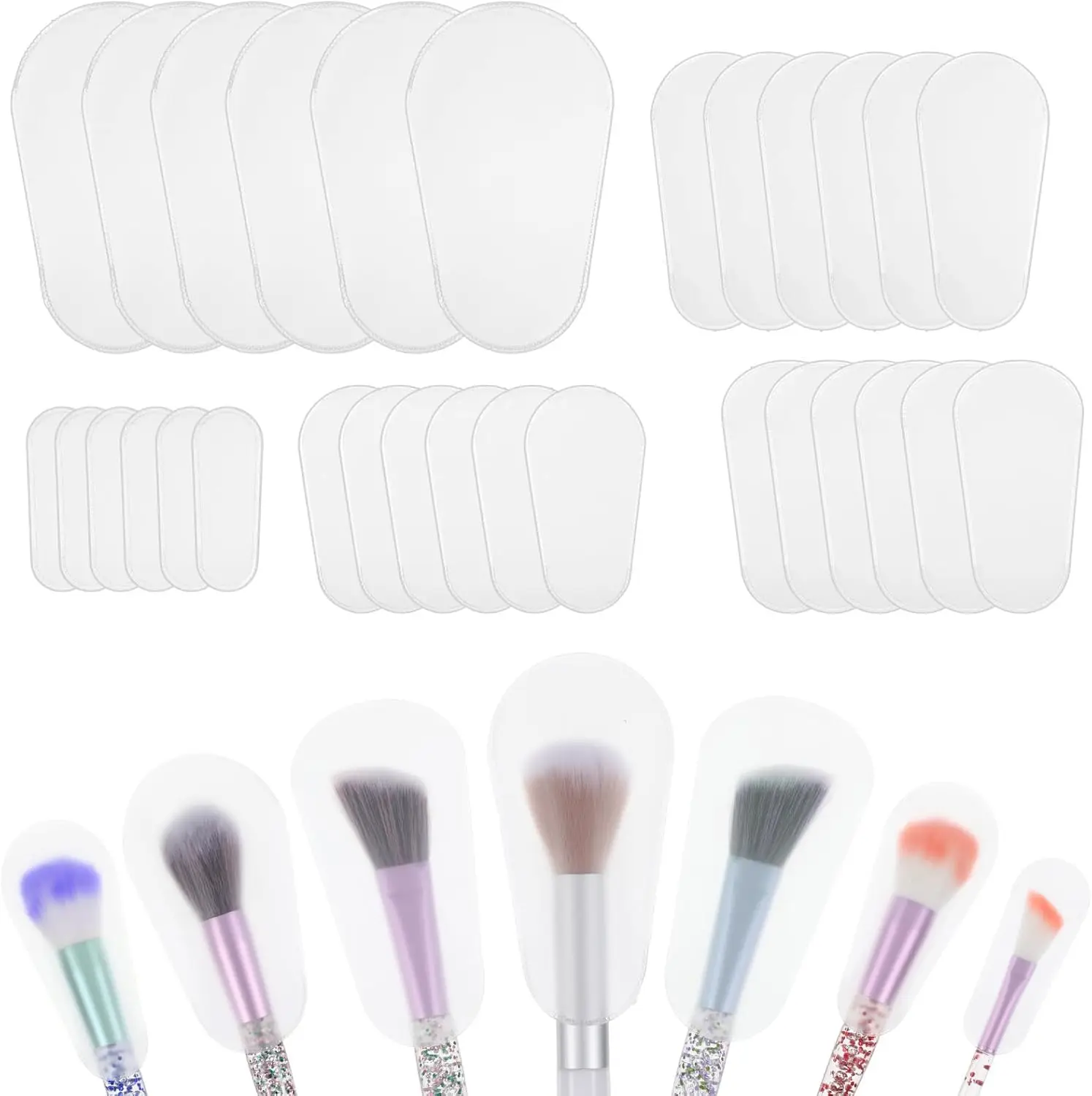 30PCS Clear Brush Guards - 5-Size Universal Sleeves, Dust & Water Resistant for Travel/Salon Storage (Hygienic Protection)