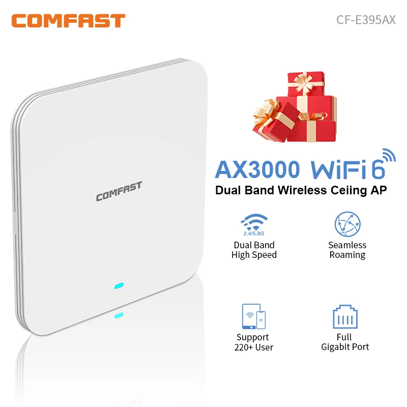 WiFi6 Ceiling AP 3000M Gigabit POE RJ45 Wireless Indoor Access Point 2.4 5.8Ghz Wall Mounted WiFi Repeater Cover Roaming