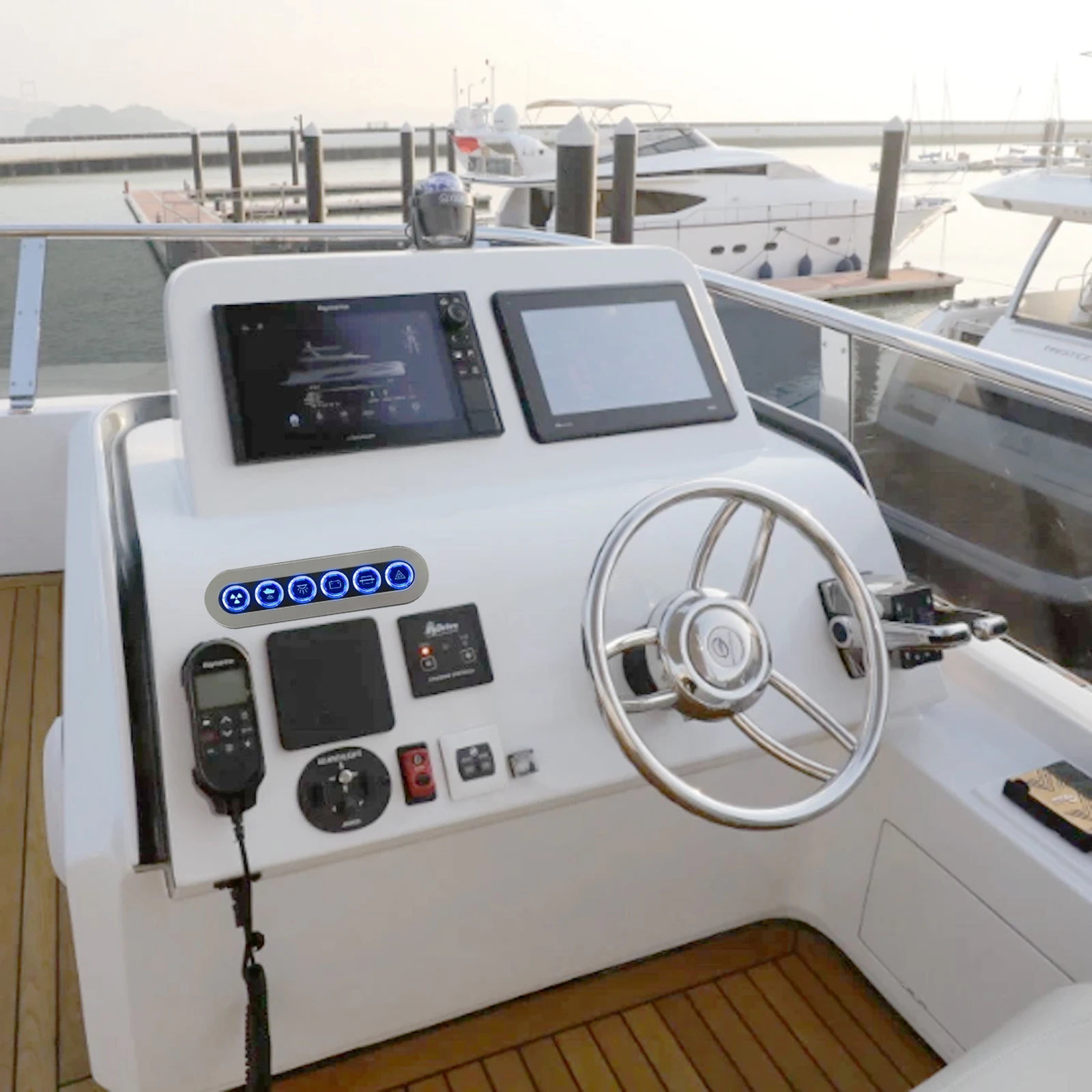 6-عصابة الفولاذ المقاوم للصدأ البحرية لوحة التبديل 12 فولت 15A زر الضغط على الخروج لوحة مقاومة للماء مع الصمامات ل قارب جسر يخت قارب #6