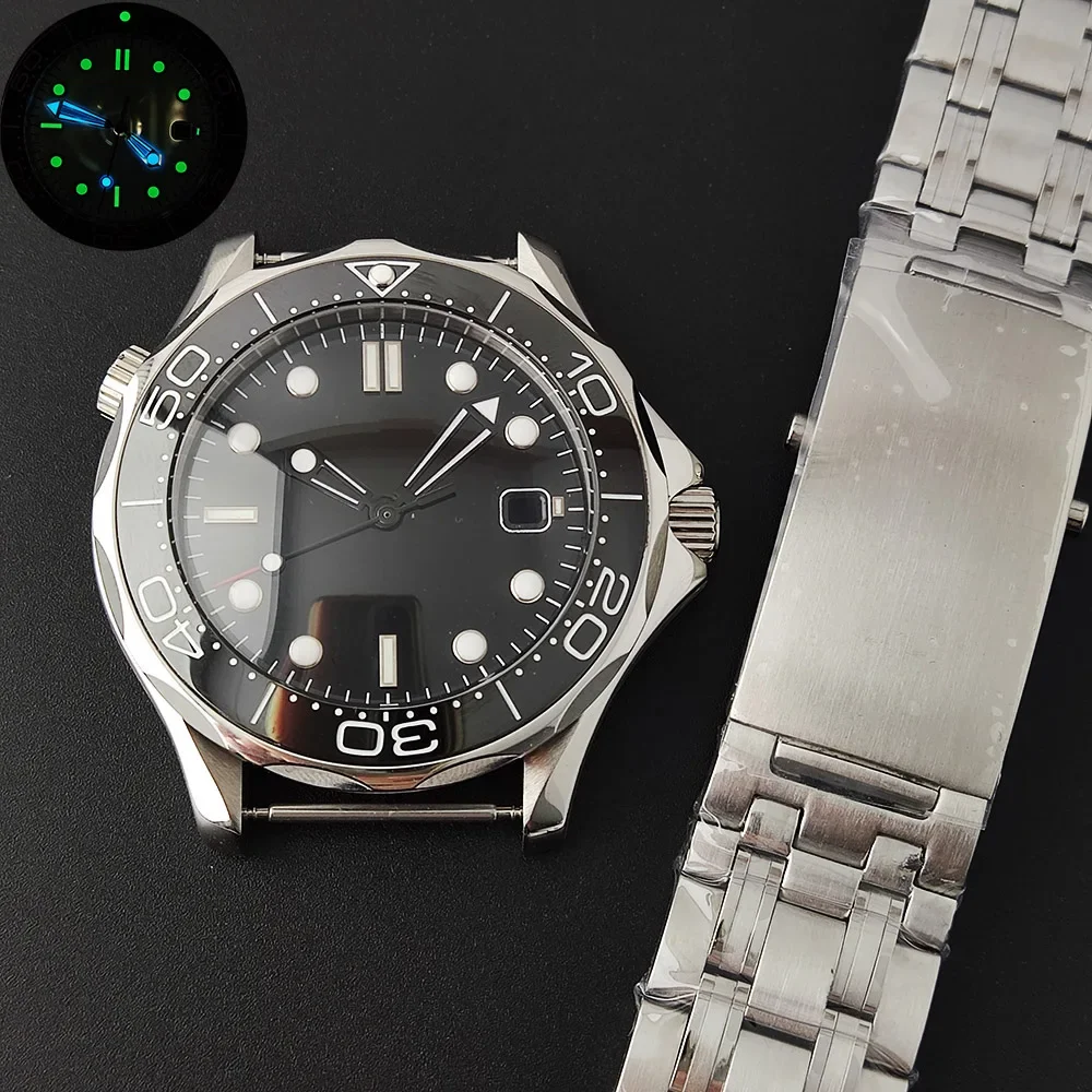 42mm NH35 Case Dial Stainless Steel Band Luminous Hands Men Watches Accessories Parts for Seamaster 300 NH36 Movement