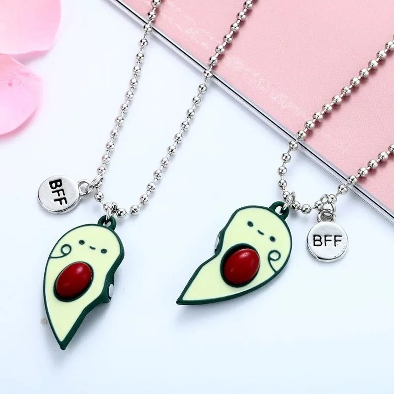 2pcs Heart Shaped Avocado Pendant Necklace Metal Green Collarbone Chain Set For Girls And Women Fashion y2k Party Collar Daily