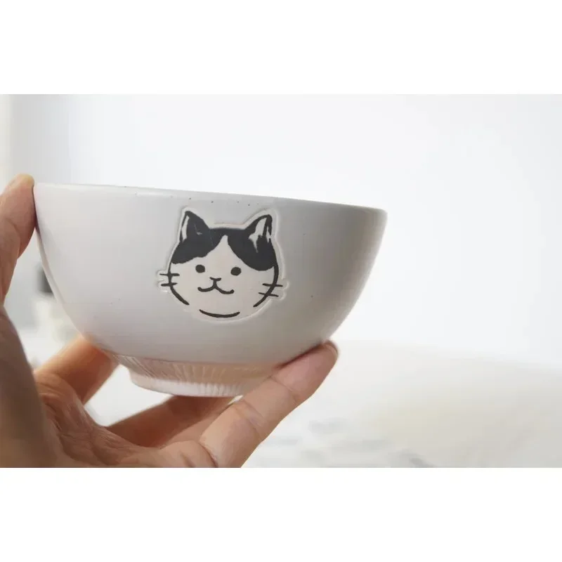 Japanese Hand-painted Stoneware Cat Face Ceramic Bowl 4.5inch Underglaze Color Craft Cute Cat Rice Bowl Soup Bowl Kitchen Tools