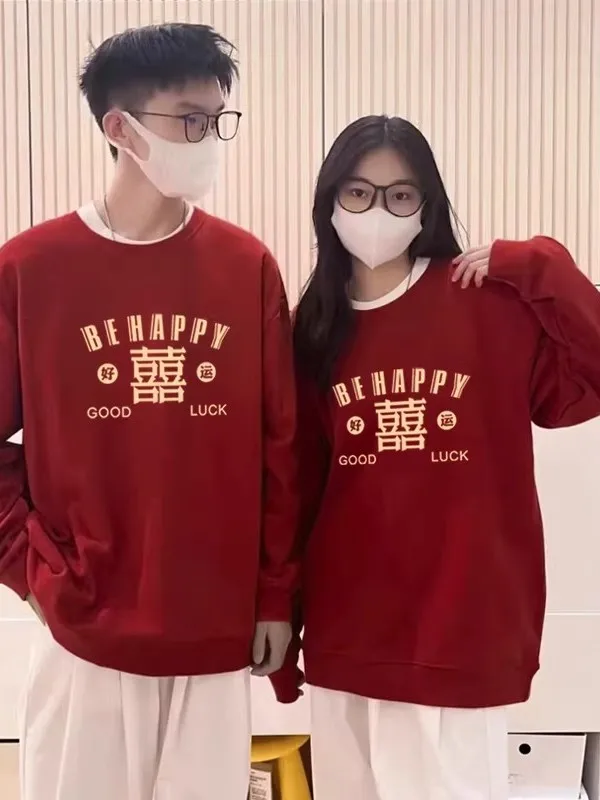 

Толстовка оверсайз 300 Pou Double Happin Red Heavyweight, осенне-зимняя, модная, свободного кроя, для пар, хлопковая