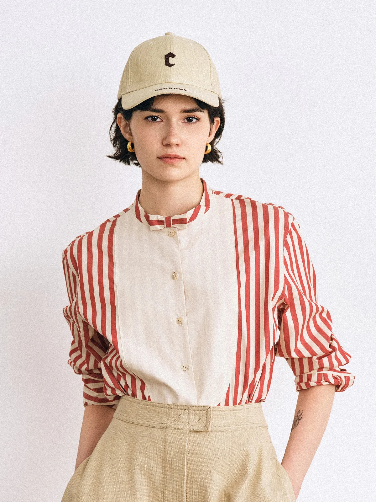 

Classic Stripe irt Loose Fit Pure Cotton Long Sve Button up Women's Mid-Length Artistic Sle Vertical Stripes irt