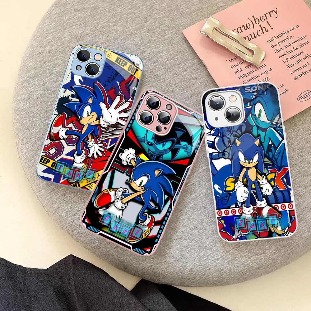 

S-Sonices-Blue-T-The-H-Hedgehoges Phone Case Tempered Glass For iphone 14 13 12 11 Pro Mini XS MAX 14Plus X XS XR Fundas