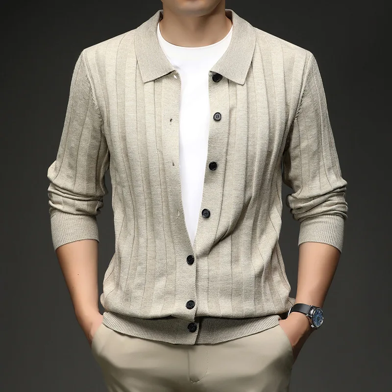 2026 New Autumn and Winter New Knitted Cardigan Men's Casual Lapel Sweater Middle-aged Fashion Solid Color Button-up Top Jacket