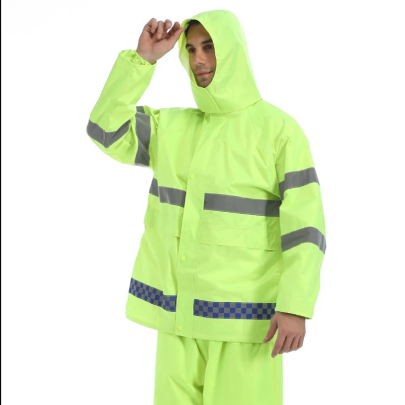 Reflective Raincoat Rain Pants Suit Traffic Sanitation Patrol Split Safety Waterproof Poncho Rain Gear Raincoat Customized Logo