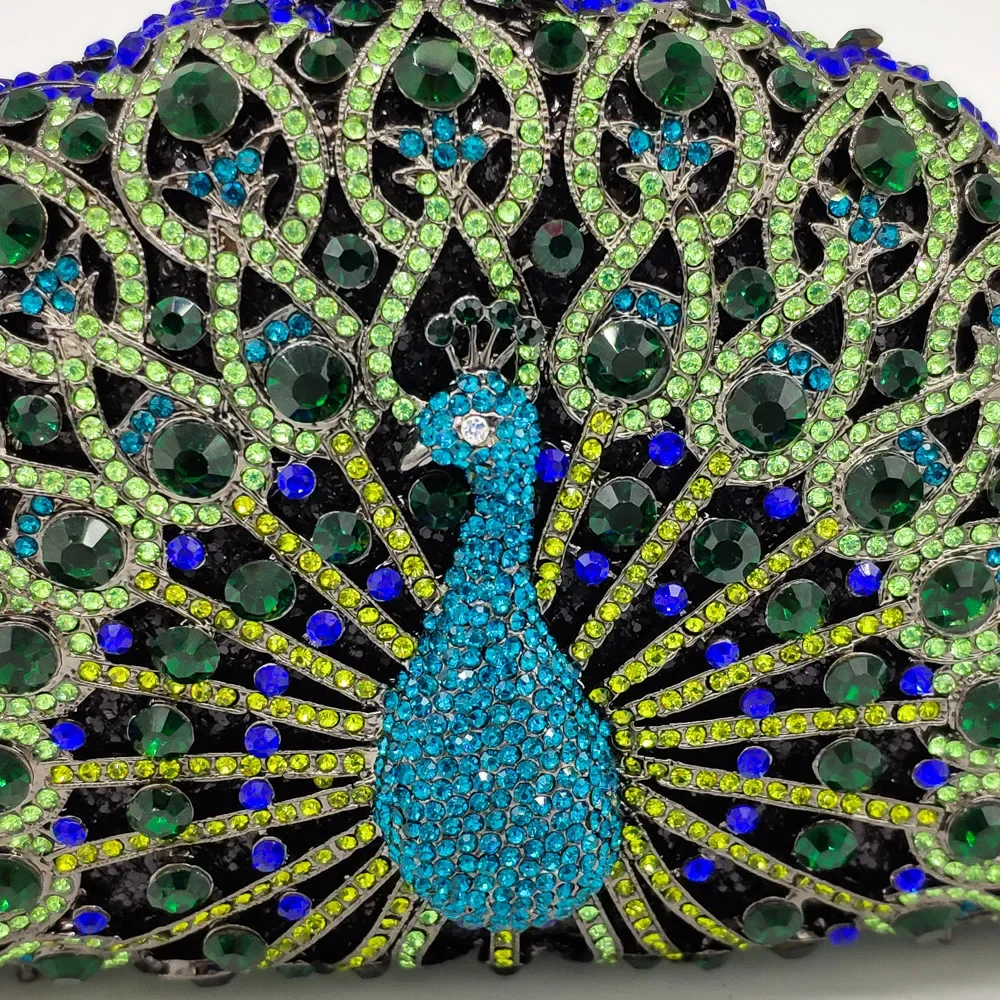 Boutique De FGG (in stock) Crystal Women Peacock Clutch Evening Bag Party Minaudiere Handbag Wedding Bridal Diamond Purse