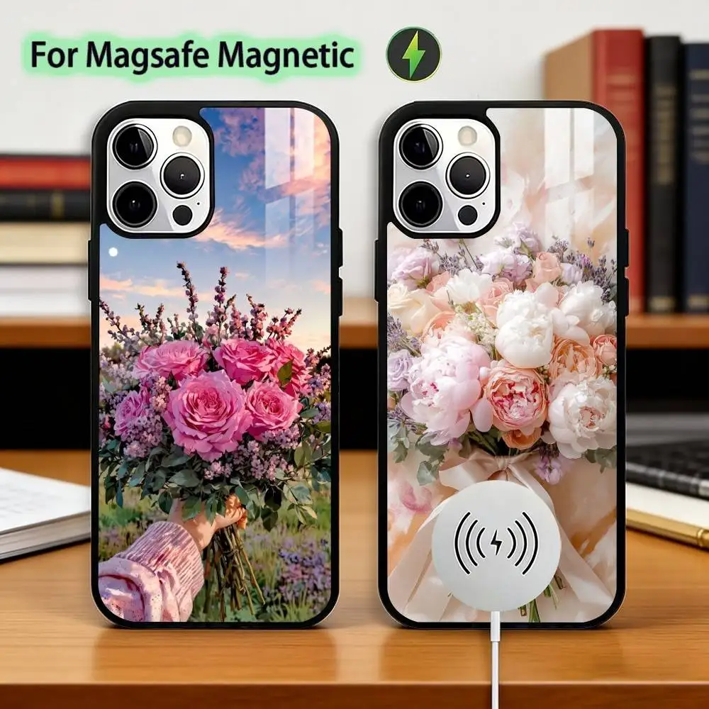 

Elegant Peony F-Flower Phone Case For iPhone17,16,15,14,13,12,11 Plus,Pro Magnetic with Magsafe Wireless Charging