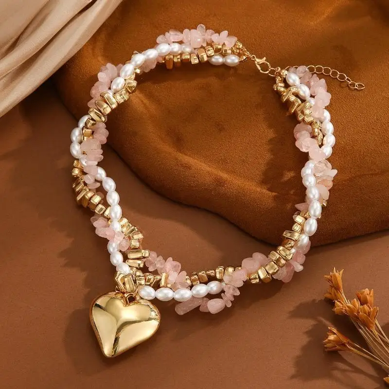 Fashion Heart Beaded Necklace For Women Boho Elegant Irregular Crystal Chain Y2K Choker Exquisite Party Gift Jewelry Accessorie