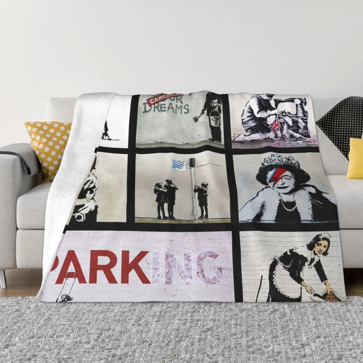 

Banksy Montage 01 Various Banksy Artworks Plush Knee Blanket Quilt For Bed Home And Decoration Throw Blanket