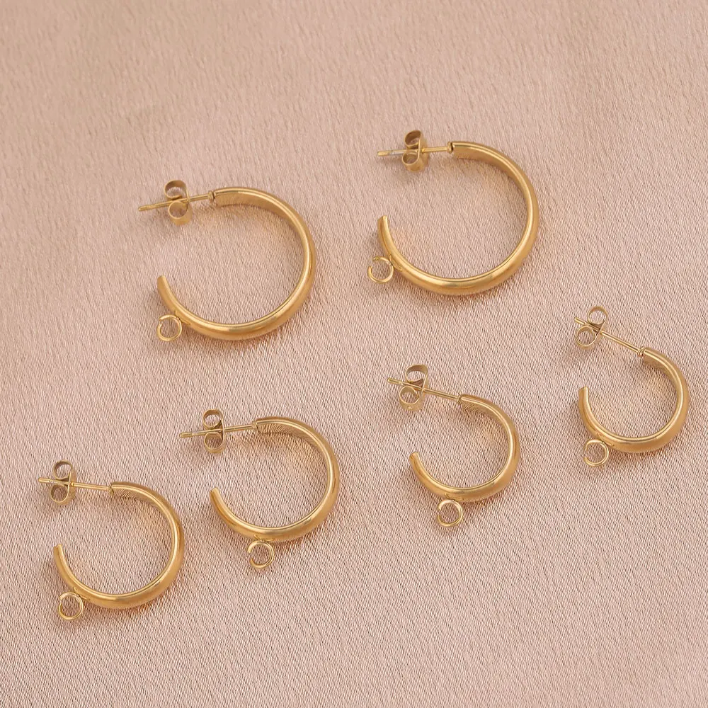 10pcs Stainless Steel C Shape Earring Hooks Gold-Plate Earring Posts Stud DIY Earrings Making Supplies Jewelry Material