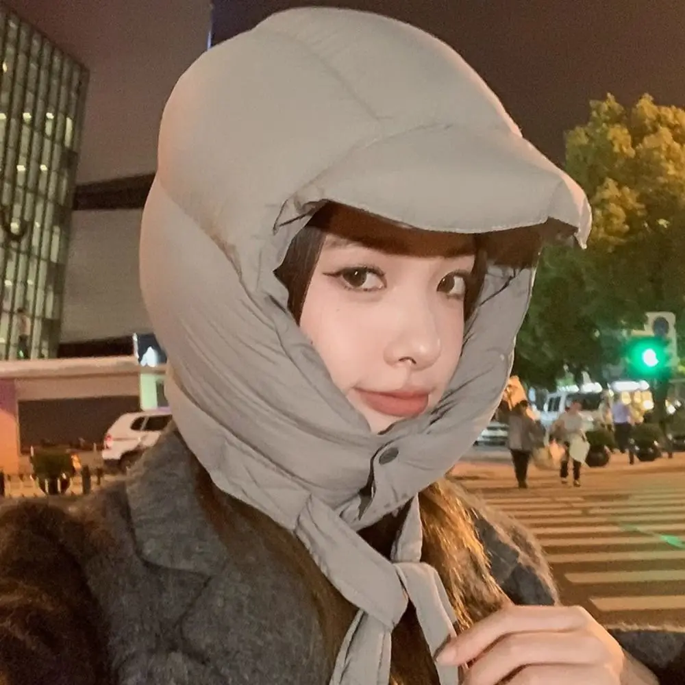 Casual Solid Color Padded Pullover Cap Windproof Harajuku Balaclava Hat Headscarf Keep Warm Puffy Ear Protection Cap Skiing