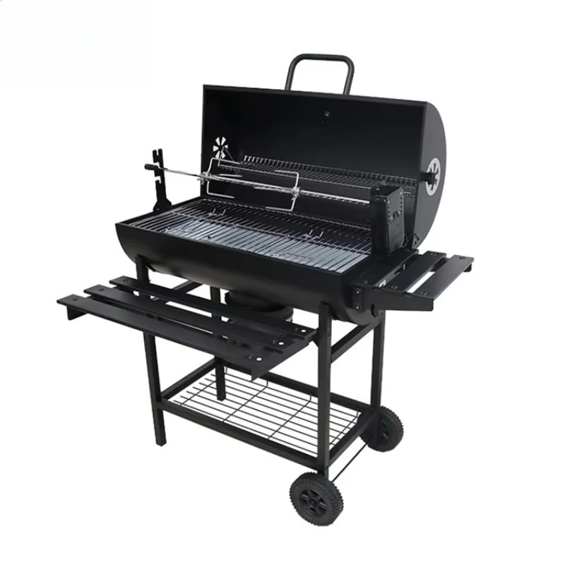 

Foldable Oil Drum Trolley Charcoal Grill Chicken Roast Rotisserie Barbeque Grill Outdoor Bbq Party Charcoal Grill