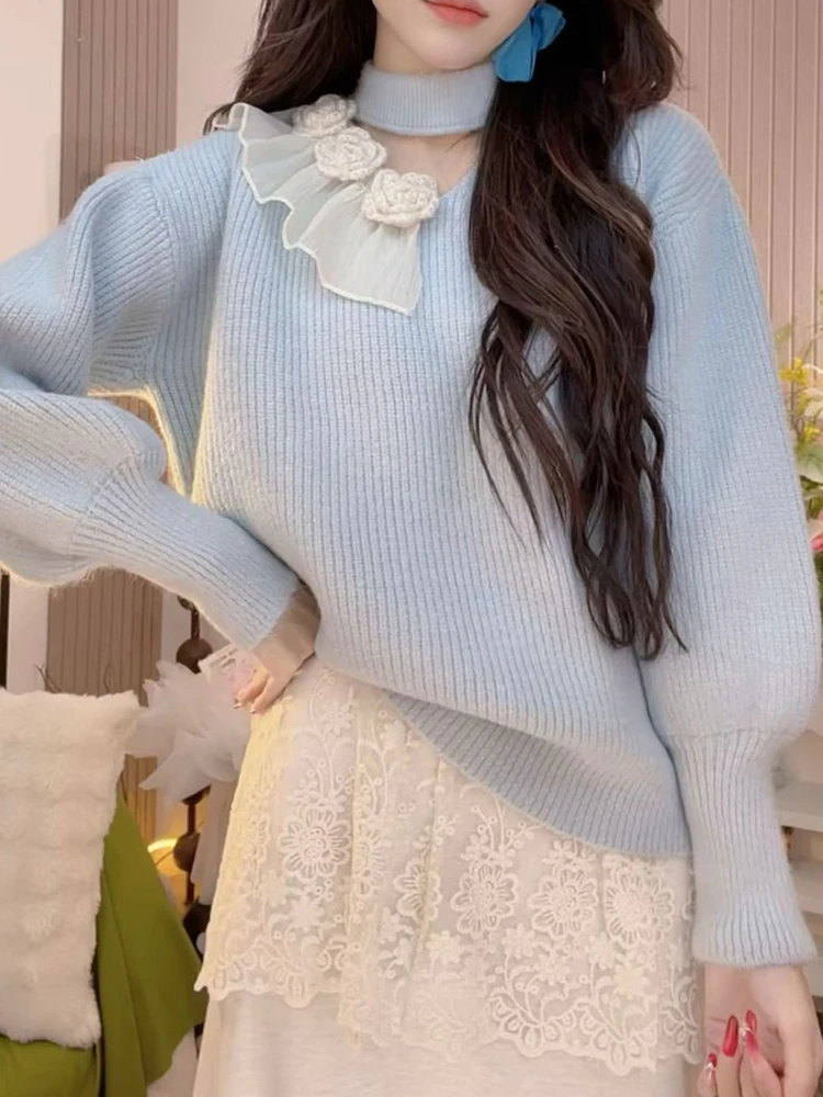 

Ele Knitted Sweater with Hook Flower Design Beautiful 3D Structure Autumn Winter New Arrival Women's Faion Top Warmth R...