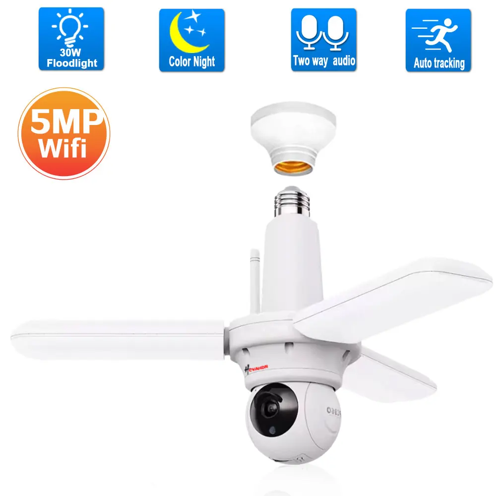 

5MP Foldable Floodlight Security Camera with AI Tracking E27 Bulb Design Color Night Vision WiFi for IPC360 Home Surveillance