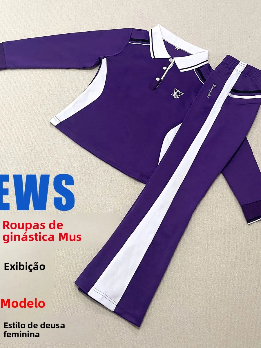 long-sleeve-fitness-exercise-sportswear-set-purple-violet-spring-autumn-women's-high-waist-loose-fit-dance-performance-outfit